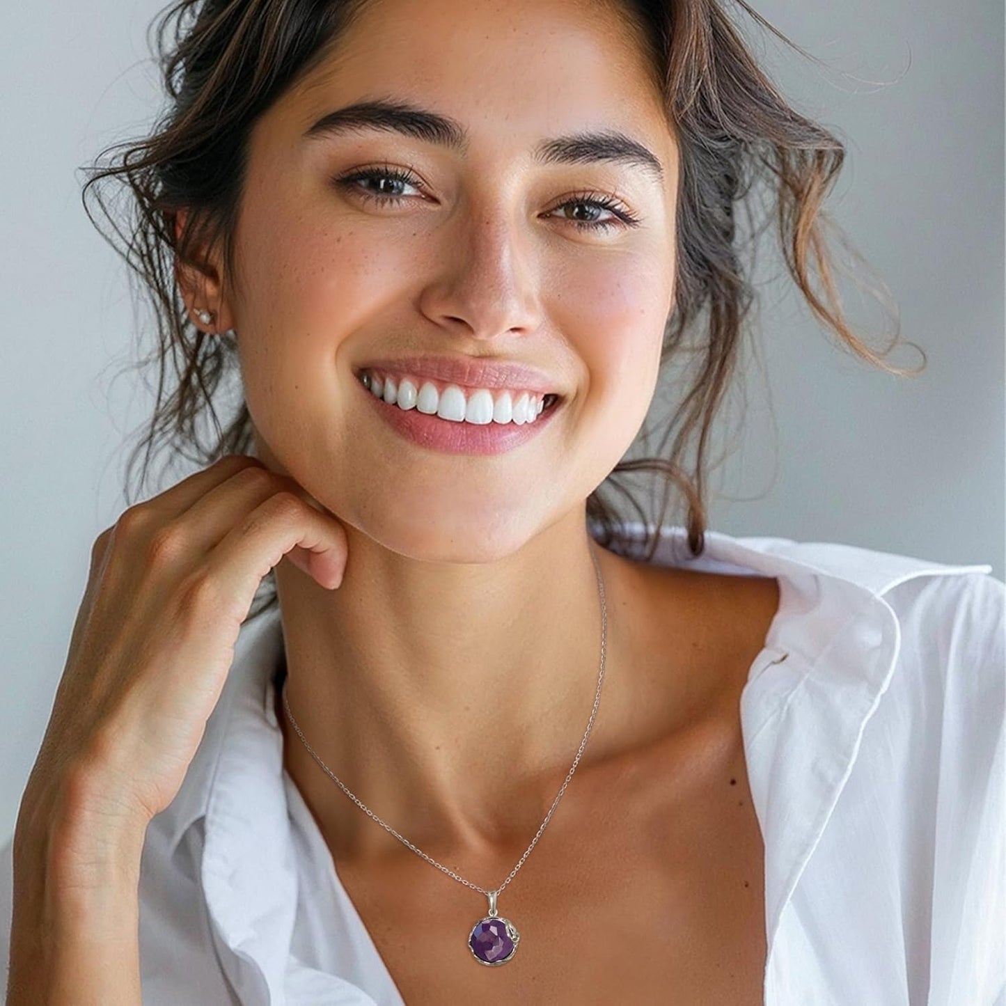 925 Sterling Silver Amethyst Necklaces for Women - February Birthstone - Silver Pendant Necklaces - Statement Necklace Silver - Everyday Jewelry Silver - Necklace Amethyst