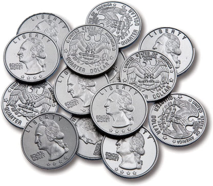 Play Quarters - Set of 100 Plastic Coins - Designed and Sized like Real US Currency - Teach Money Math with This Pretend Play Resource Master Coins