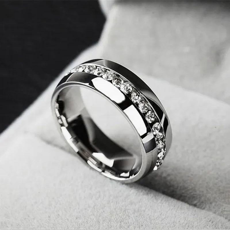 Men Women Couple Stainless Steel Wedding Diamond Ring Titanium Engagement Band