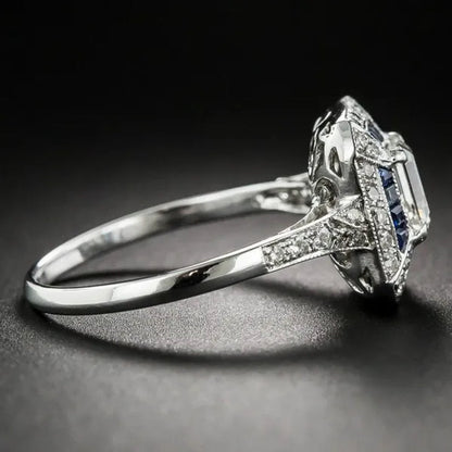 1.69 Carat Emerald-Cut Art Deco Style Sapphire Engagement Ring