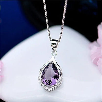 Fashionable and Noble Diamond Lady Necklace Long Pendant Elegant Natural Amethyst Clavicle Chain
