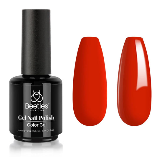 Beetles Gel Nail Polish, 1 Pcs 15Ml 0.51 FL.OZ Red Color Soak off U V LED Gel Polish Nail Art Design Manicure Salon DIY Salon Gel