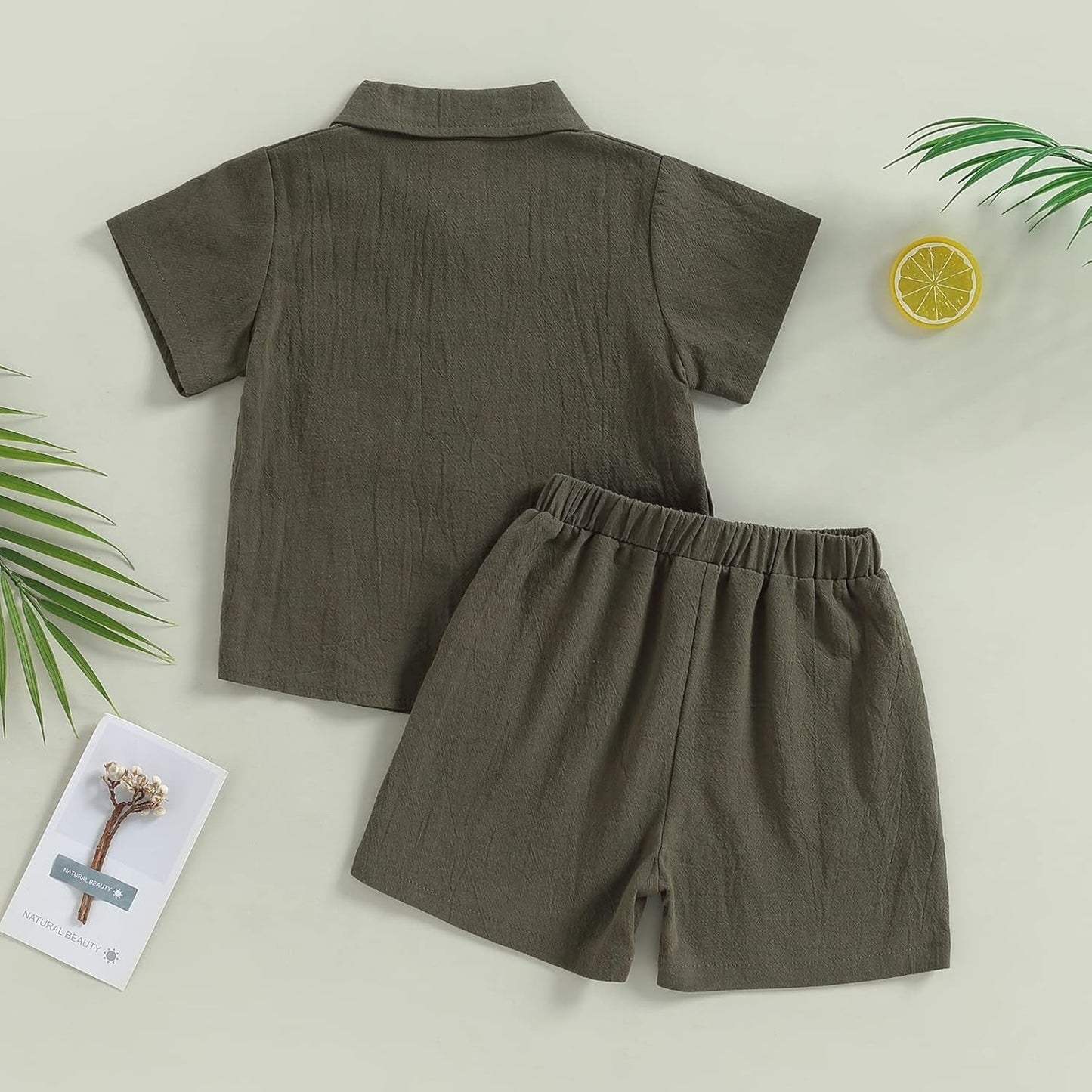 Baby Boy Cotton Linen Shorts Set Solid Color Short Sleeve Button down T-Shirt Tops and Shorts Summer Outfit Clothes