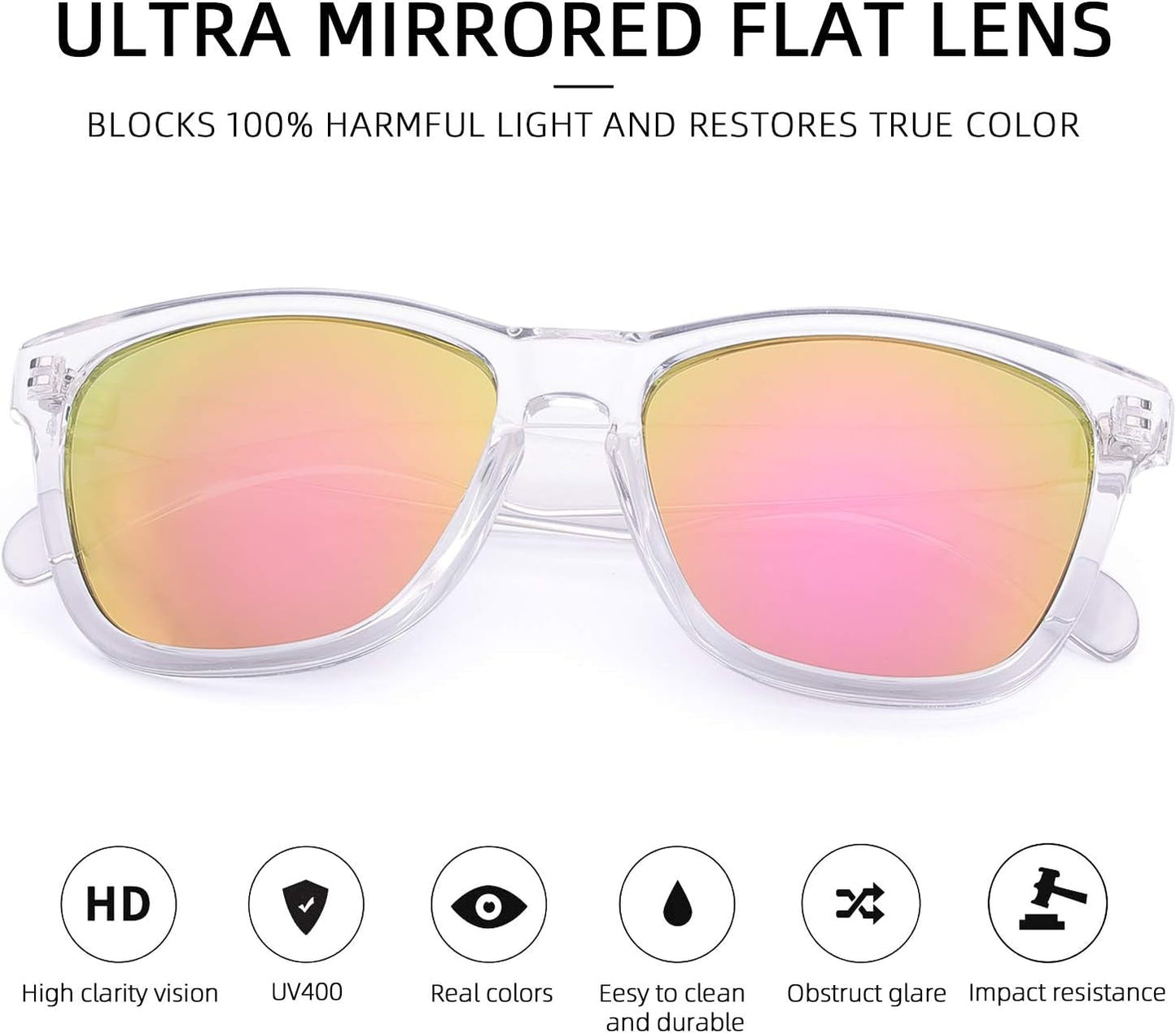 Sunglasses Womens,Classic Square Frame UV400 Mirrored Lens,Sunglasses Fit for Beach,Vacation,Driving