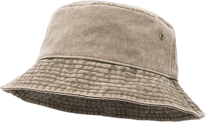 Bucket Hat, Wide Brim Washed Denim Cotton Outdoor Sun Hat Flat Top Cap for Fishing Hiking Beach Sports