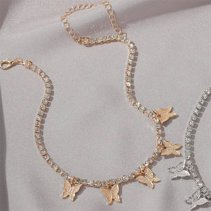 YUNSEABUY Little Butterfly Pendant Full Diamond Choker Necklace for Women Girls Jewelry
