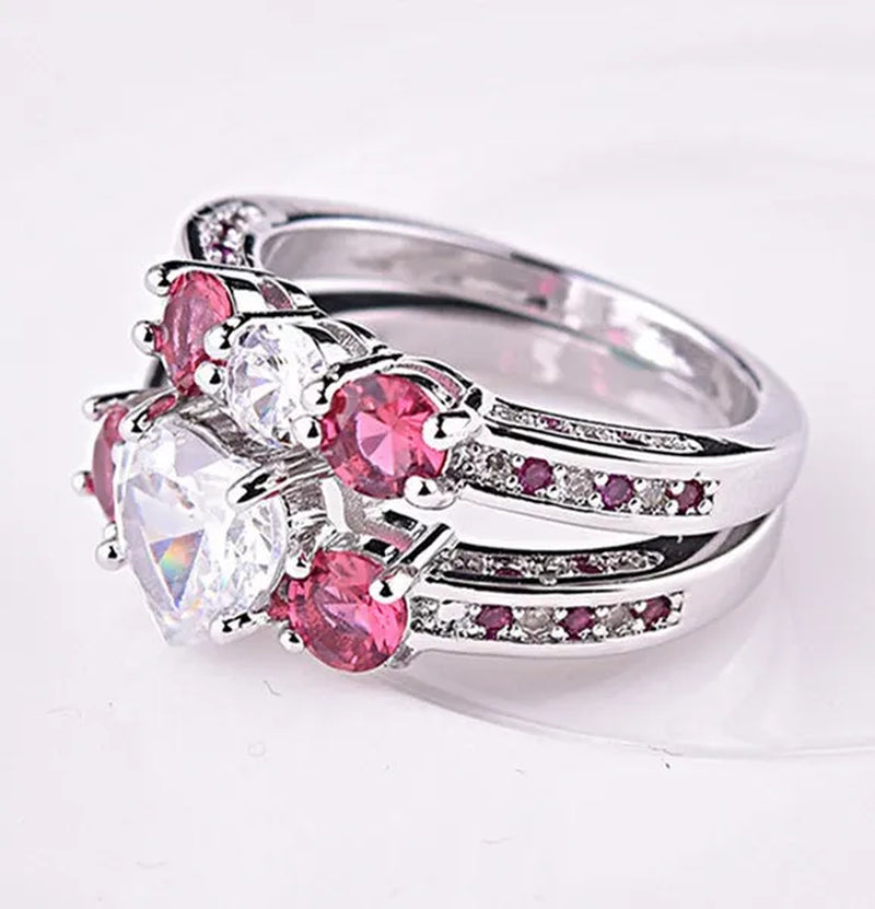 Romantic love shape setting ring Ruby imitation diamond zircon engagement ring holiday gift