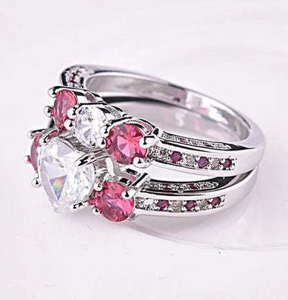 Romantic love shape setting ring Ruby imitation diamond zircon engagement ring holiday gift