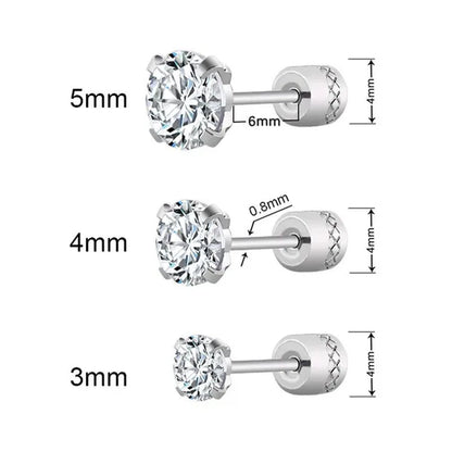 2Pc/Pair New Fashion Crystal Zircon Stainless Steel Stud Earrings Elegant Jewelry for Women