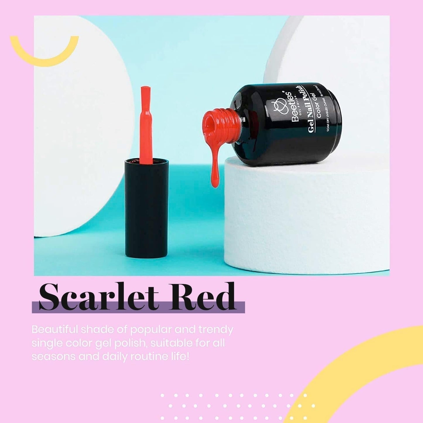 Beetles Gel Nail Polish, 1 Pcs 15Ml 0.51 FL.OZ Red Color Soak off U V LED Gel Polish Nail Art Design Manicure Salon DIY Salon Gel