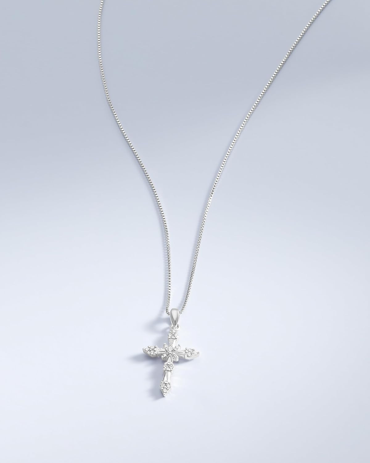 14K Gold Plated Cross Necklace for Women, Silver Cross Necklaces for Women, 18 Inches Chain with Cross Pendant