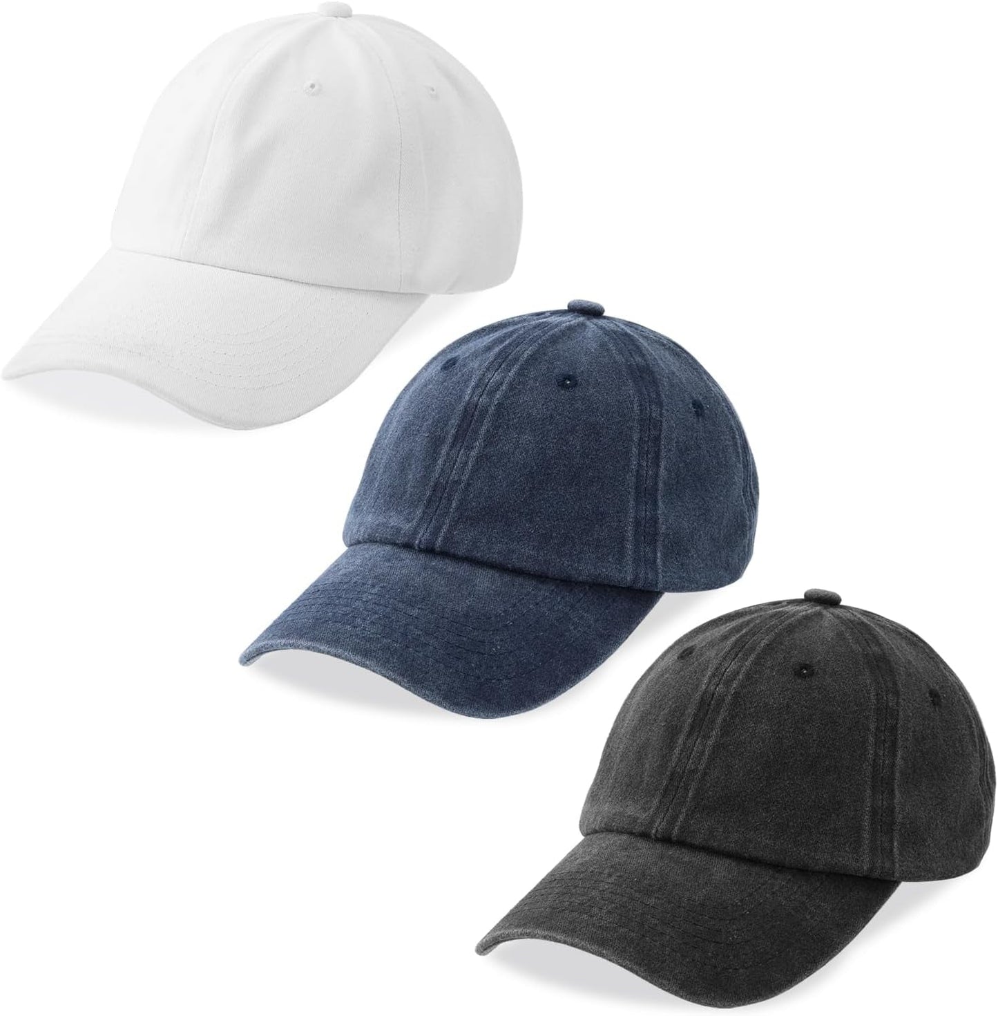 3 Pack Washed Plain Baseball Cap, Retro Adjustable Dad Hats Gift for Men/Women,Unstructured/Cotton