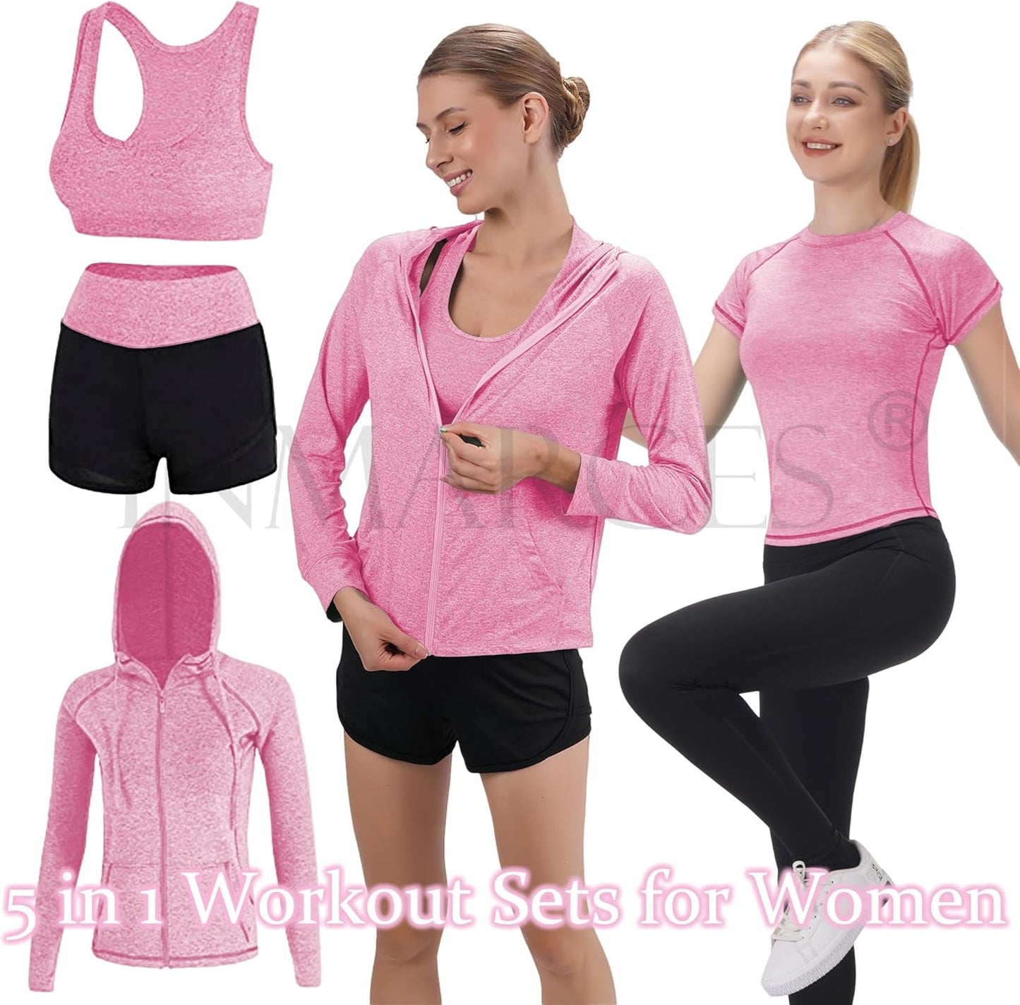 Workout Sets for Women 5 PCS Yoga Outfits Activewear Tracksuit Sets