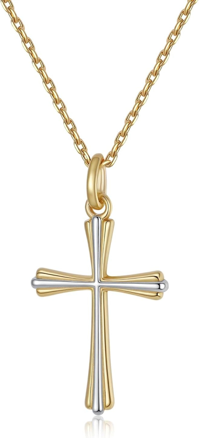 18K Gold Plated Stainless Steel Cross Necklace for Women, Dainty Cross Pendant Confirmation Necklace