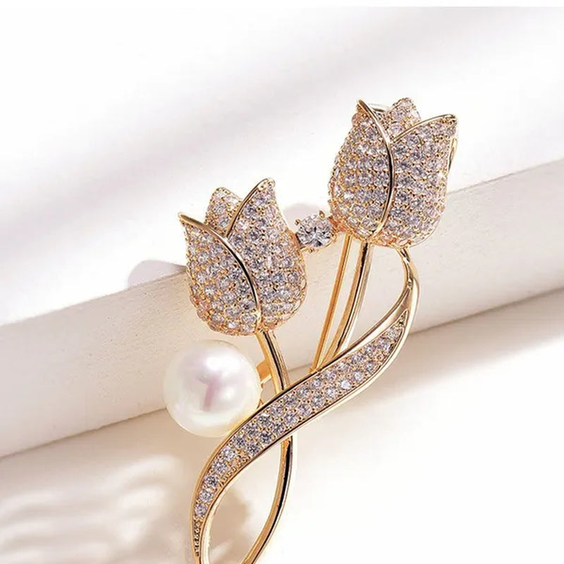 Brooch Rhinestone Tulip Flower Brooch Anti-glare Suit Brooch Collar Pin Jewelry - WORLD TIME VISITS
