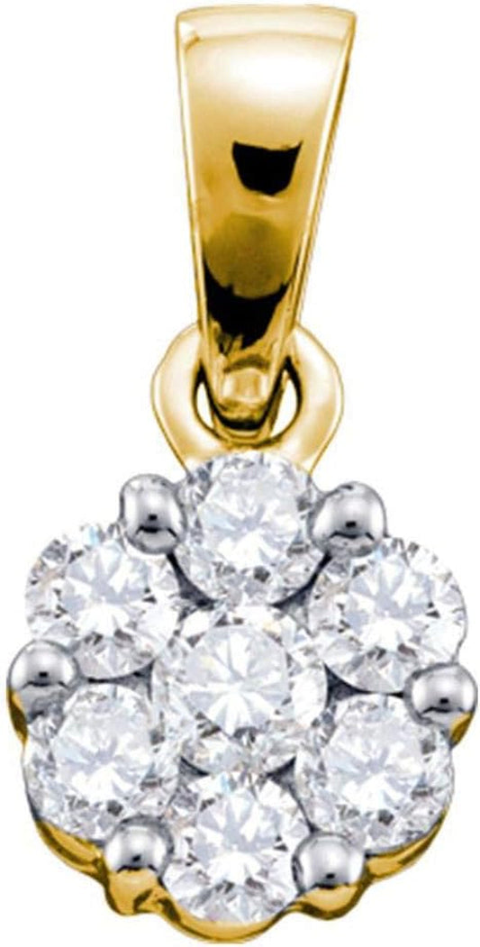 14Kt Yellow Gold Womens round Diamond Flower Cluster Pendant 1/4 Cttw