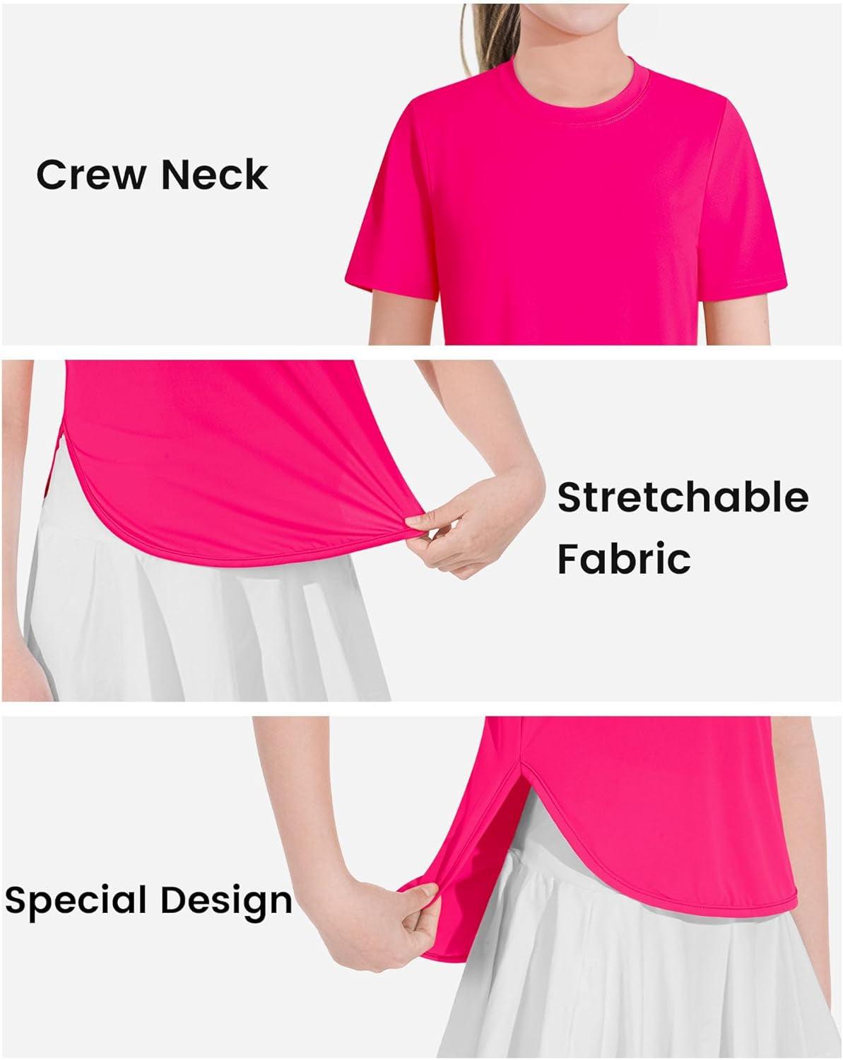 Girls Athletic Shirts Short Sleeve Quick Dry T-Shirt UPF 50+ Basic Tee Tops for Kids Teens Sports Activewear