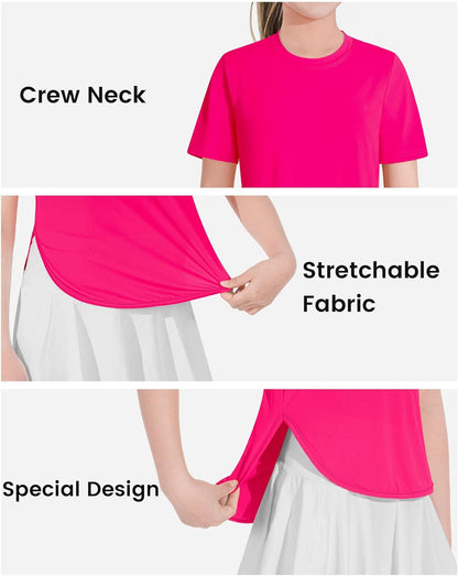 Girls Athletic Shirts Short Sleeve Quick Dry T-Shirt UPF 50+ Basic Tee Tops for Kids Teens Sports Activewear
