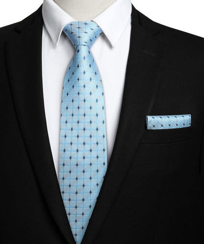 Mens Ties Plaid Tie and Pocket Square Set Classic Woven Formal Checkered Neckties & Handkerchief Wedding Party