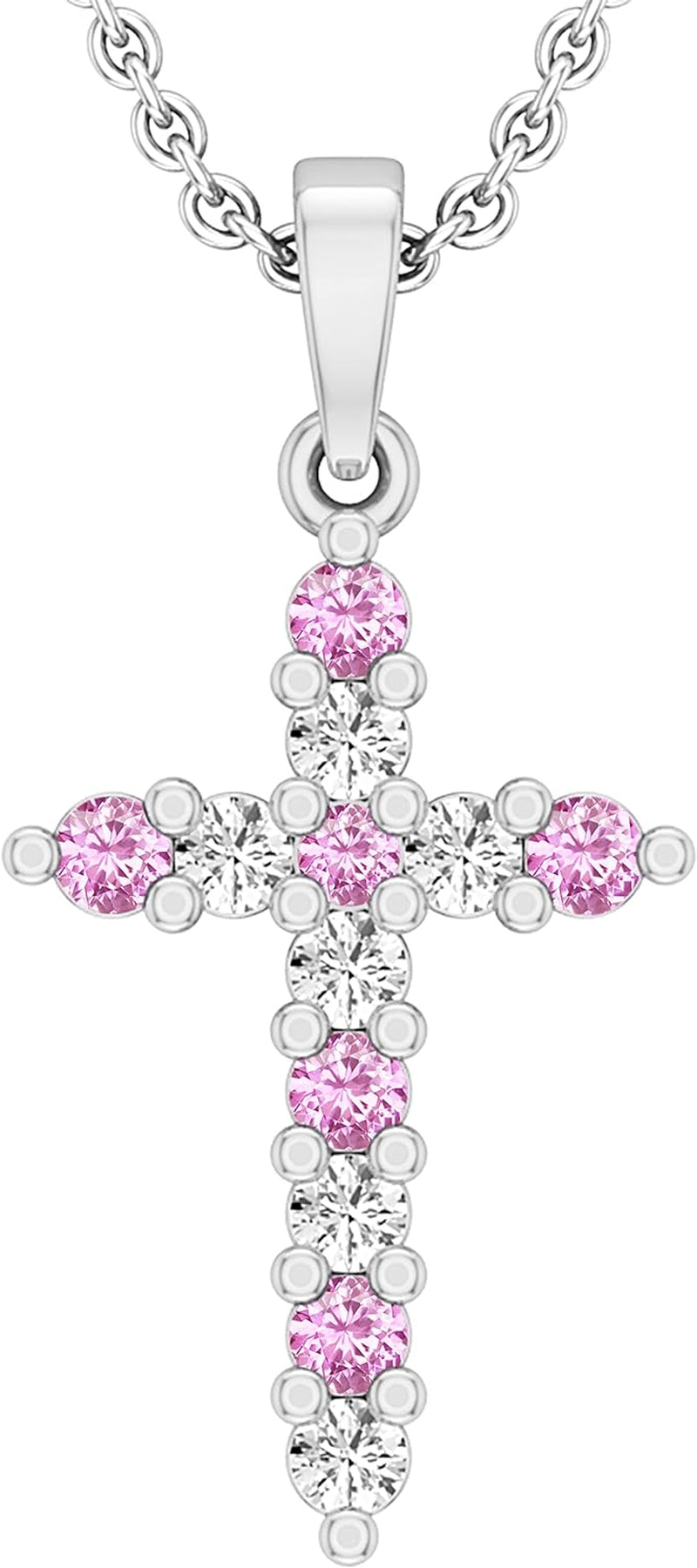 Alternate round Diamond or Gemstone Crucifix Cross Pendant for Ladies with 18 Inch Silver Chain, 925 Sterling Silver