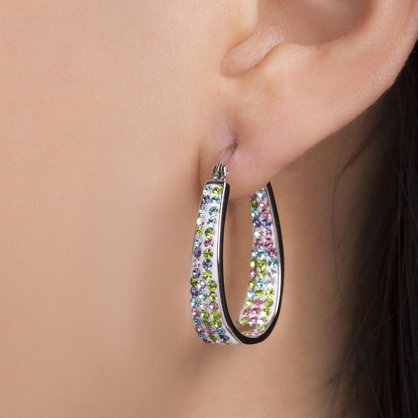Oval inside outside Hoop Earrings for Women Faceted Sparkle Crystals - WORLD TIME VISITS