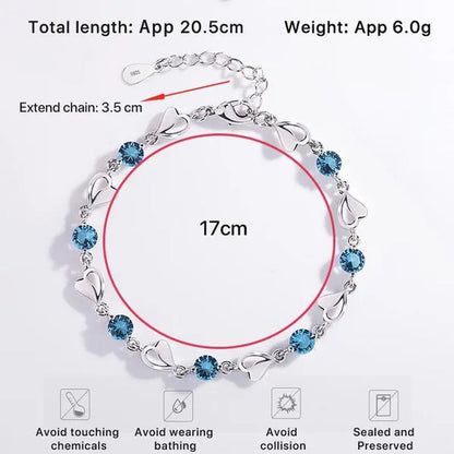 Crystal Bracelets 925 Sterling Silver Fashion Love Heart Zircon Bracelets for Women