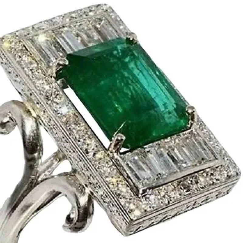 Large 925 Sterling Silver Natural Gemstone Emerald Diamond Brand Ring Gifts Jewelry