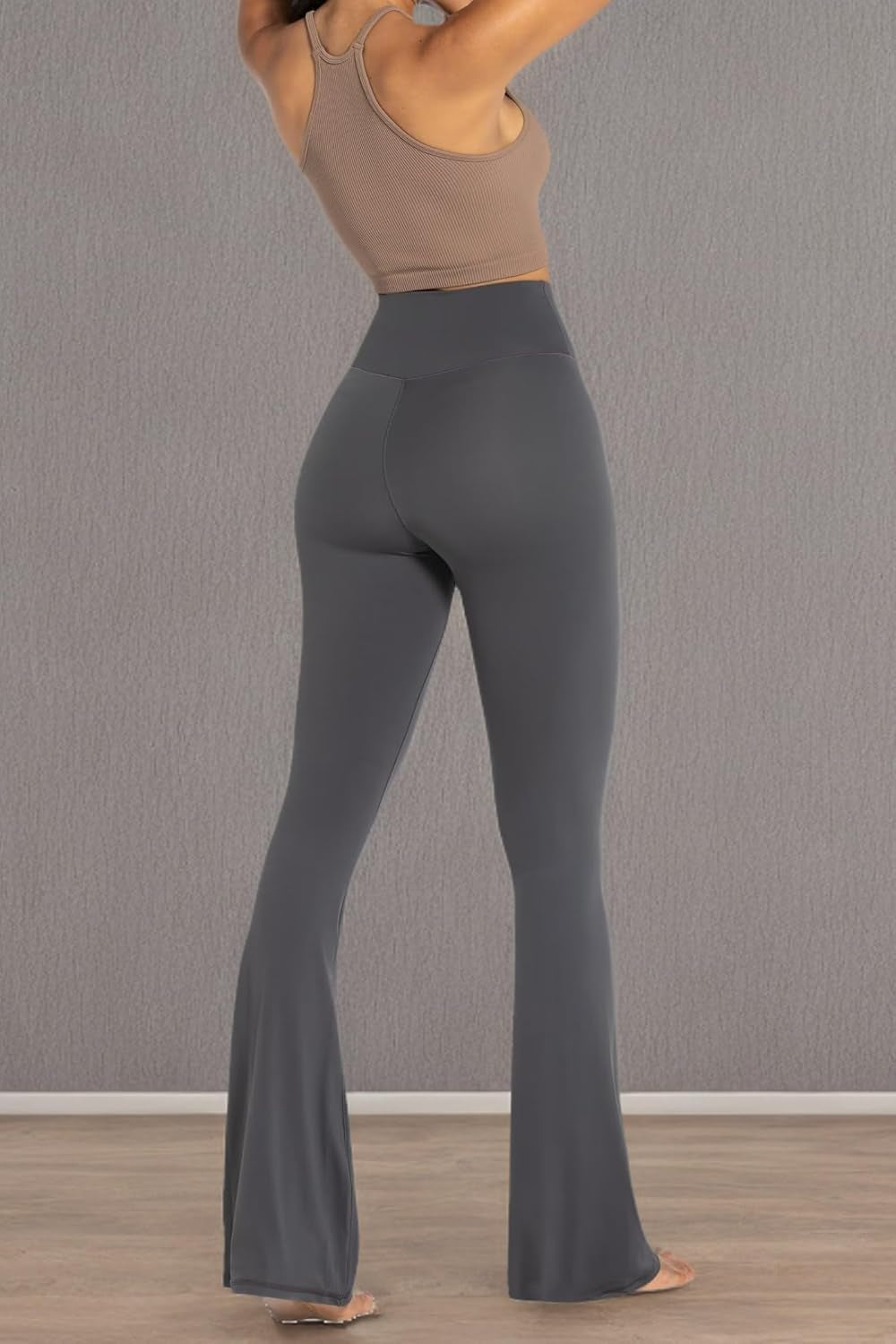 Womens Flare Leggings No Front Seam Flare Yoga Pants with Tummy Control Crossover High Waist and Wide Leg