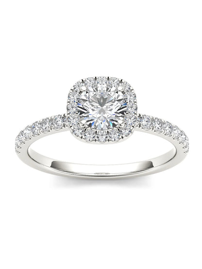 1Ct TDW Diamond 14K White Gold Halo Engagement Ring (H - I, I2) - WORLD TIME VISITS