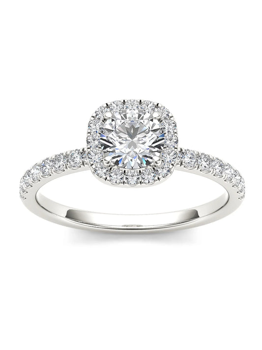 1Ct TDW Diamond 14K White Gold Halo Engagement Ring (H - I, I2) - WORLD TIME VISITS