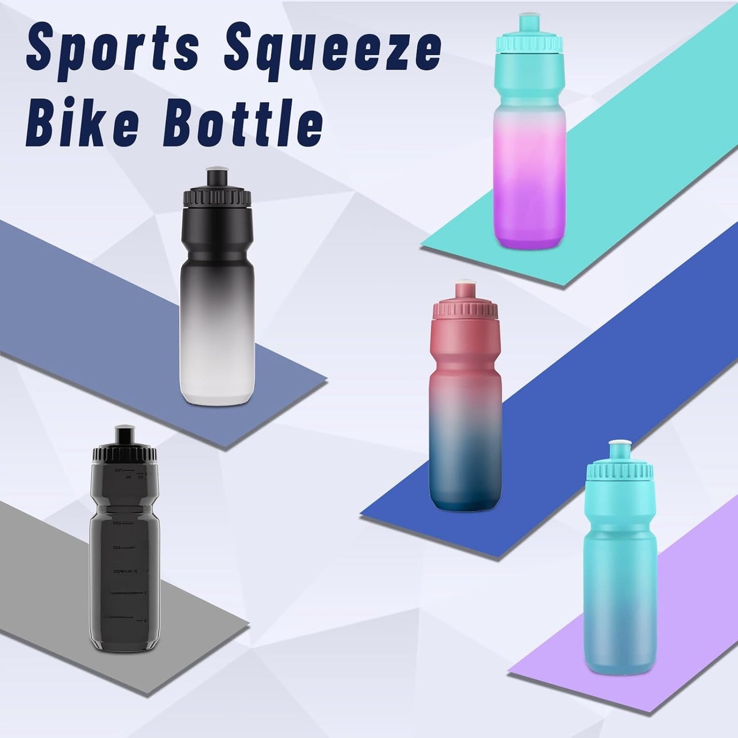 Bike Water Bottle 720Ml with Soft Silicone Mouthpiece, 24Oz Sports Squeeze Bottle for All Fitness and Cycling Fast Flow Valve (2PACK RED BLACK)