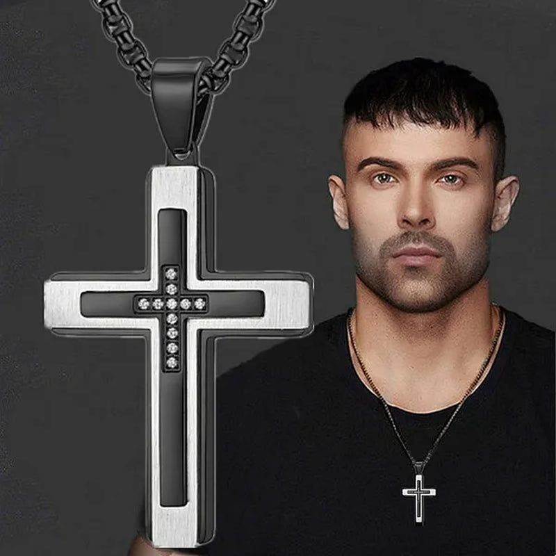 Luxury Fashion Creative Men's Diamond Cross Necklace Diamond Cross Pendant Amulet Pendant Hip-hop Necklace Men's Religious Cross Jewelry Party Anniversary Gift