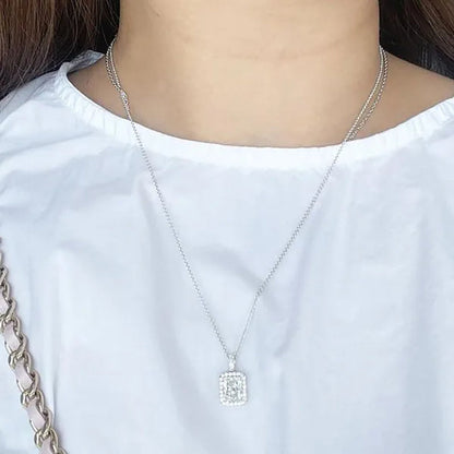 Trendy Silver Plated 4 Prong Setting Princess Cut Square Diamond Side Moissanite Necklace for Women Engagement Wedding Jewelry