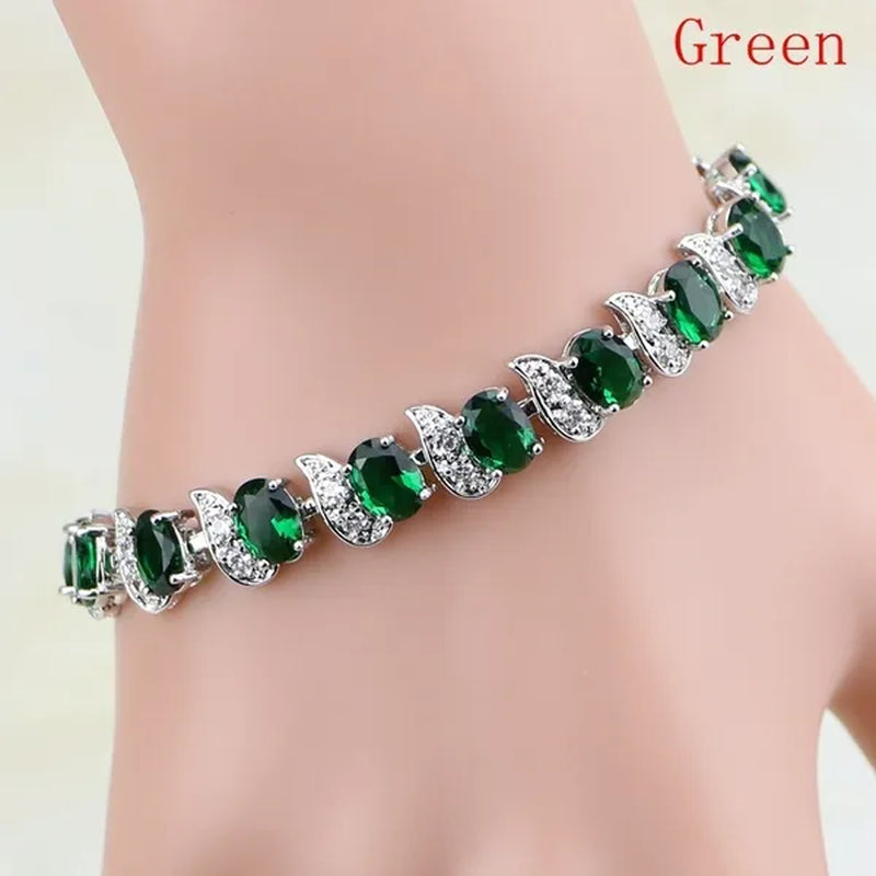Red Ruby White topaz 925 Sterling Silver Jewelry Charm Bracelet Christmas Gifts For Women