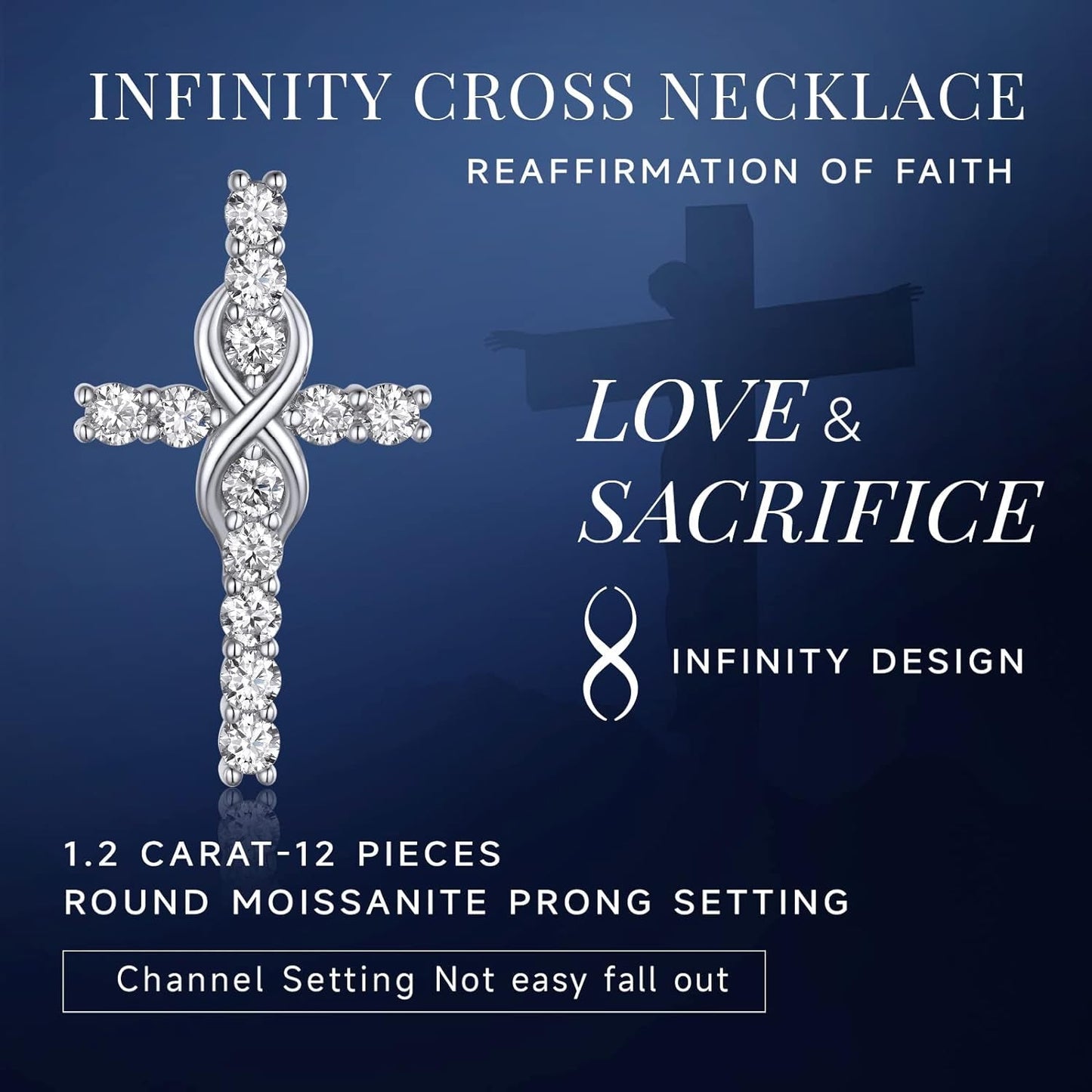 Cross Necklace Silver, Christian Gifts for Women Men, Moissanite Necklace for Him, 925 Sterling Silver Cross Necklace Birthday Fathers Day Christmas Gifts