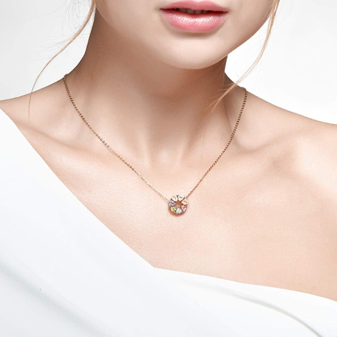 14K Solid Yellow Gold 2.1CTTW Pink Tourmaline Peridot Garnet Citrine Topaz Amethyst round Circle Multi Gemstone Pendant Necklace Fine Jewelry Mother'S Day Gift for Women Girls, 16" + 2" Extender