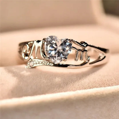 Love Mom Heart Shape Diamond/Amethyst/Emerald/Pink/Blue Sapphire/Black Diamond Nana Ring Grandma Mum Jewelry