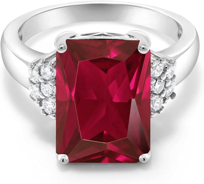 5-10 Cttw Gemstone Birthstone Engagement Ring for Women | 14X10MM Emerald Cut | 925 Sterling Silver | Wedding Anniversary Promise Ring | Available in Size 5, 6, 7, 8, 9 - WORLD TIME VISITS
