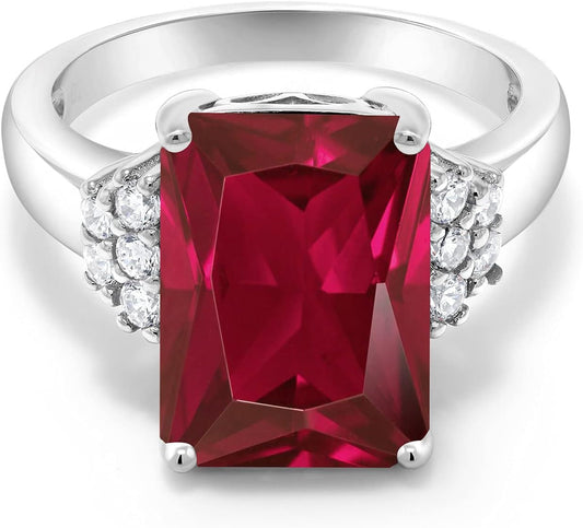 5-10 Cttw Gemstone Birthstone Engagement Ring for Women | 14X10MM Emerald Cut | 925 Sterling Silver | Wedding Anniversary Promise Ring | Available in Size 5, 6, 7, 8, 9 - WORLD TIME VISITS