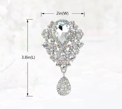 Women'S Austrian Crystal Bouquet Flower Teardrop Large Gorgeous Brooch Pin