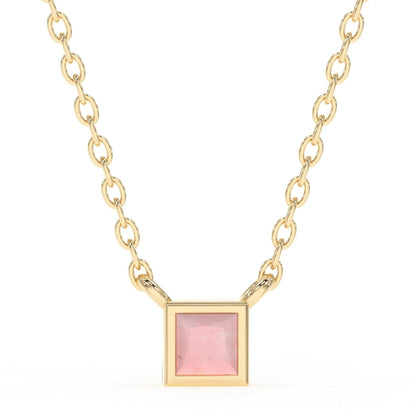 Natural Pink Opal Necklace for Women - Authentic 925 Sterling Silver 18K Gold Jewelry, Dainty Minimalist Square Pink Opal Pendant Necklace for Teen Girls, October Birthstone Gift for Mothers Day