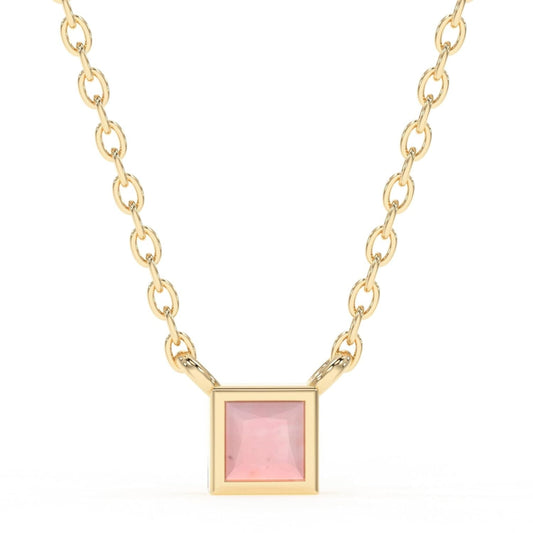 Natural Pink Opal Necklace for Women - Authentic 925 Sterling Silver 18K Gold Jewelry, Dainty Minimalist Square Pink Opal Pendant Necklace for Teen Girls, October Birthstone Gift for Mothers Day