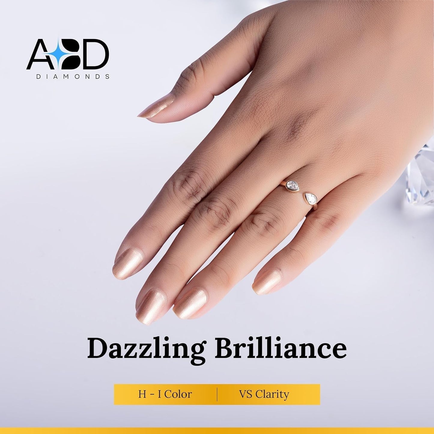 10KT Yellow Gold Double Pear Lab-Grown Diamond Ring for Women, Fine Diamond Jewelry, Engagement, Gifts for Her, H,I Color, VS Clarity, 0.5 Carats