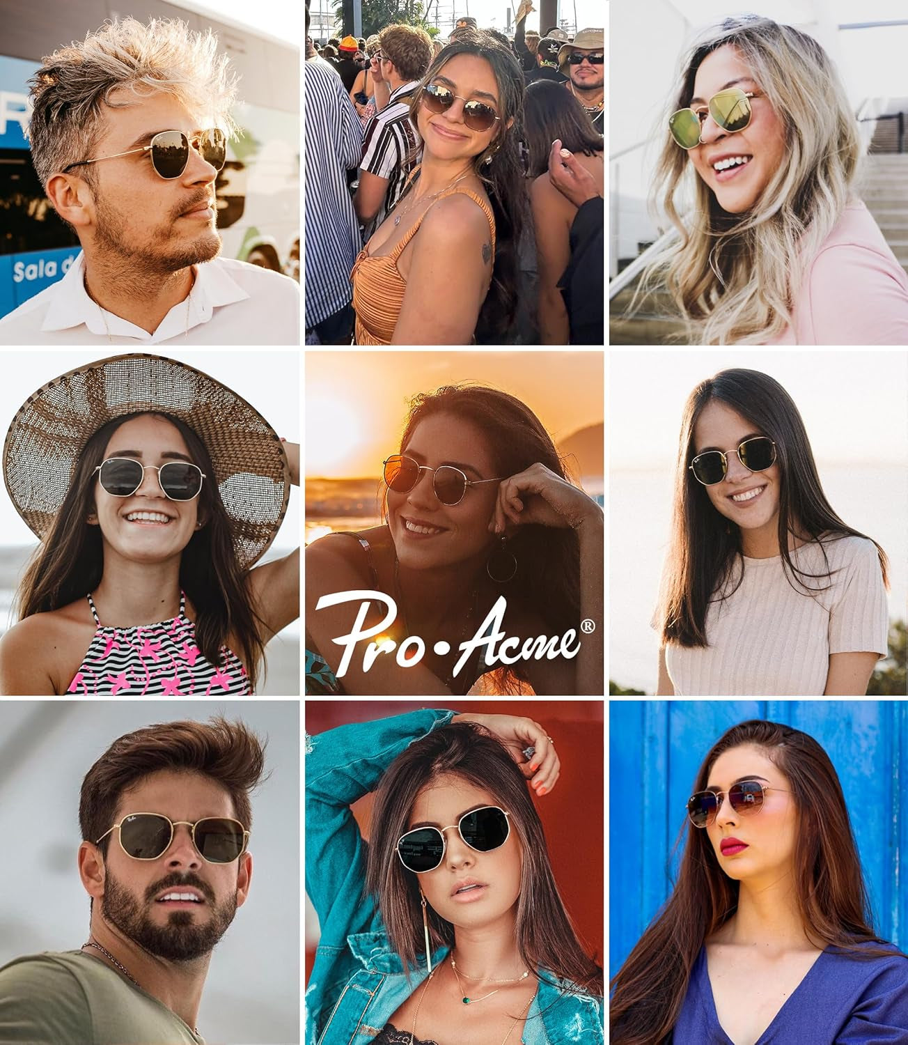 Small Square Sunglasses for Women Men 100% Real Glass Lens Hexagonal Frame - WORLD TIME VISITS