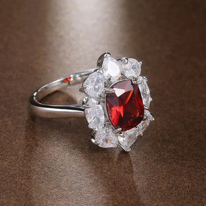 Luxury 925 Sterling Silver Natural Ruby Diamond Ring Bridal Wedding Engagement Fine Jewelry Size 6-10