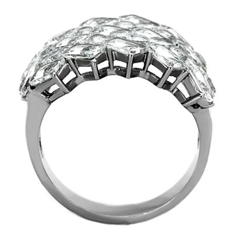 Stunning Silver Stainless Steel Wide Band Zirconia Fashion Ring Women'S Size 5-10