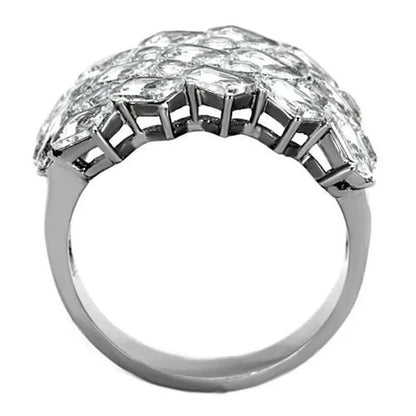 Stunning Silver Stainless Steel Wide Band Zirconia Fashion Ring Women'S Size 5-10