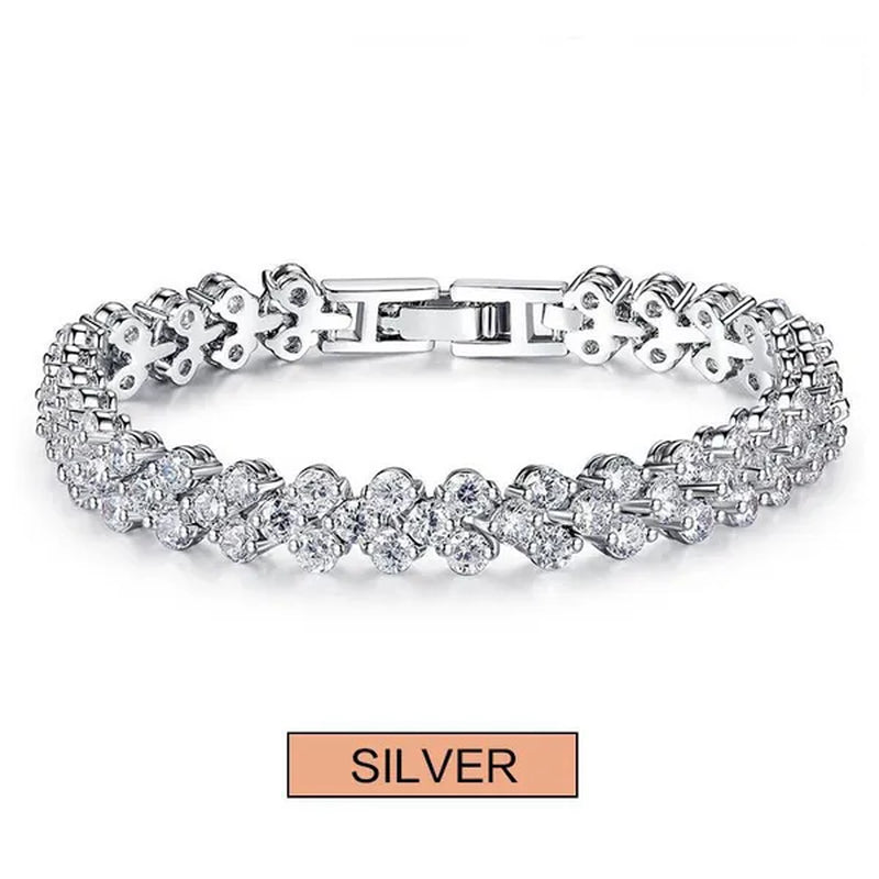 1PC/2PCS Luxury Roman Crystal gold bracelets for women Fashion Heart Chain Bracelets Rhinestone Bangle Wedding Bridal Jewelry Accessories Gifts