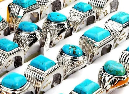 10Pc Wholesale Lots Natural Green Turquoise Stone Silver P Ring Jewelry FREE