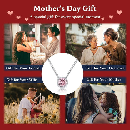 Sterling Silver Dainty Birthstone Pendant Necklace S925 White Gold Tiny Solitaire CZ Pendant Birthday Gift for Women